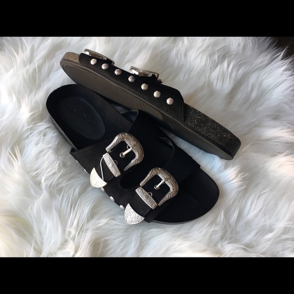 NWOT Buckle black folded slide sandals - Picture 1 of 2